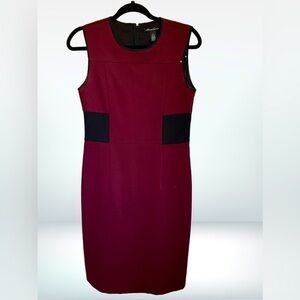 Kenneth Cole Maroon and Black Color Block Midi Dress, size 6